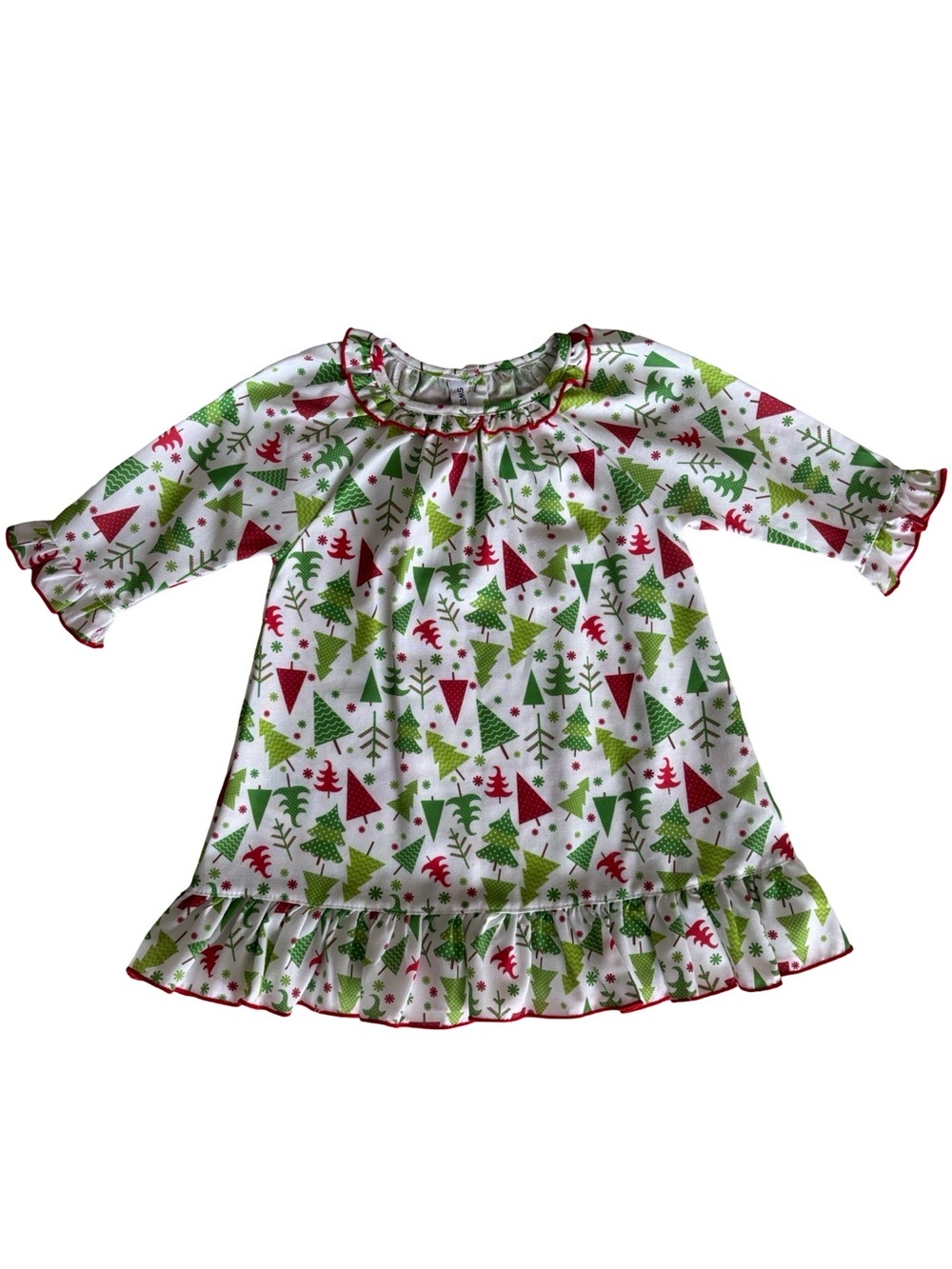 Sweet Dreams Christmas Tree Nightgown 6M Flame Resistant Holiday White Red Green